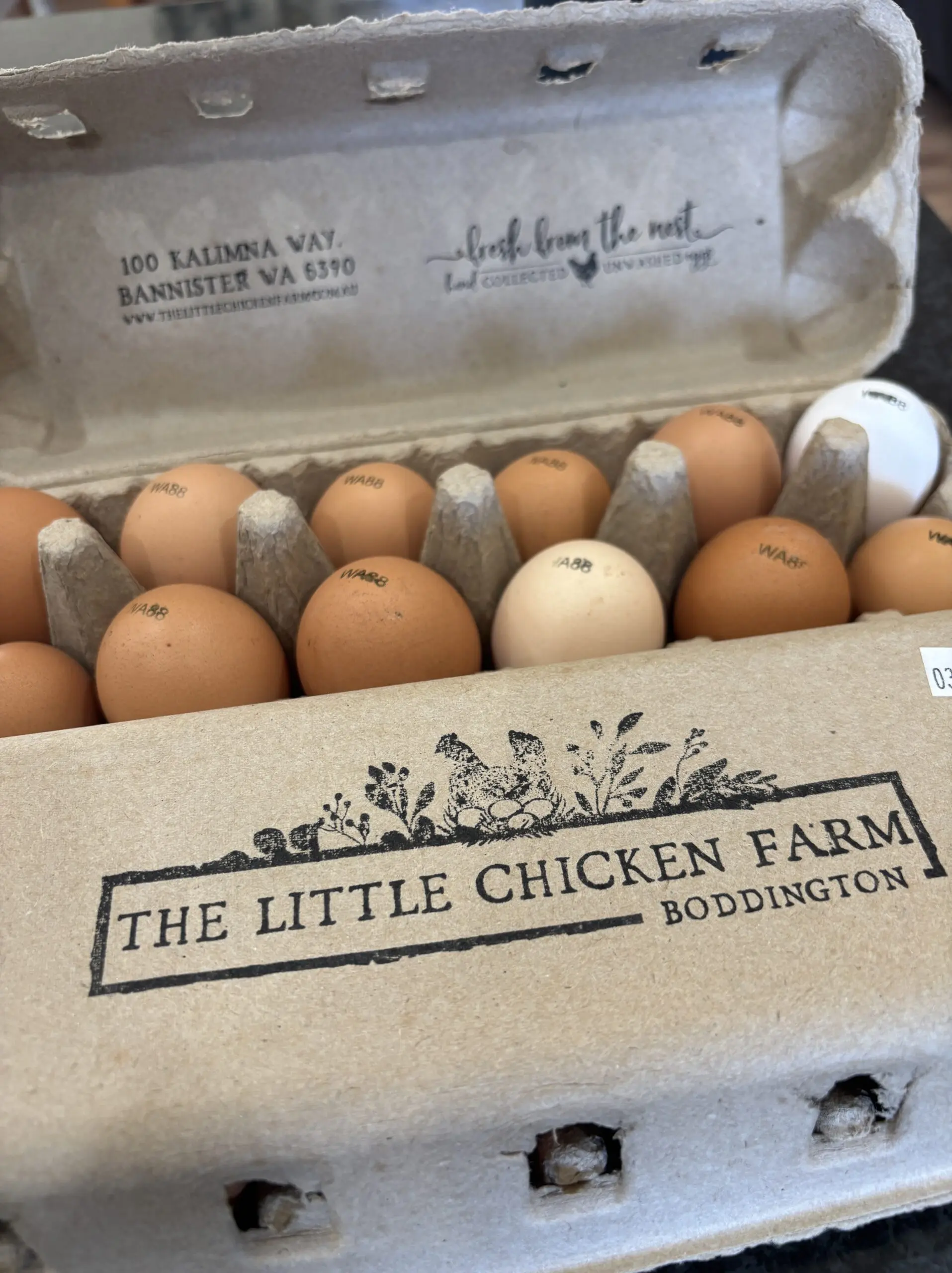 Carton of fresh farm eggs from The Little Chicken Farm